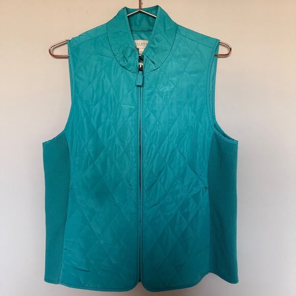 Talbots Womens Quilted Vest Medium Petite Teal Zip Up Pockets Lightweight Cabin - Picture 2 of 5